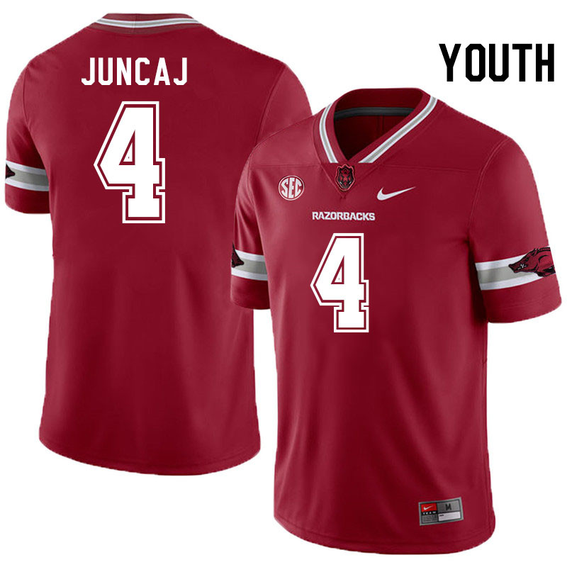 Youth #4 Anton Juncaj Arkansas Razorbacks College Football Jerseys Stitched-Alternate Cardinal